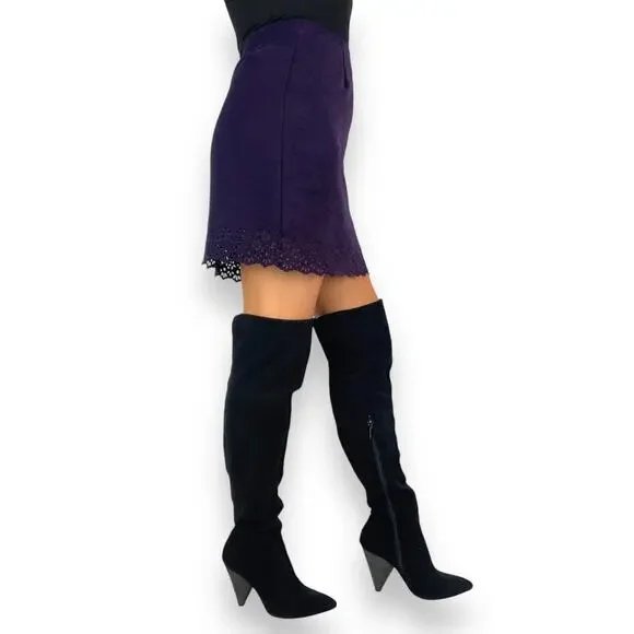 90's FASHION BUG purple faux suede mini skirt with floral cut out along bottom - Picture 8 of 14